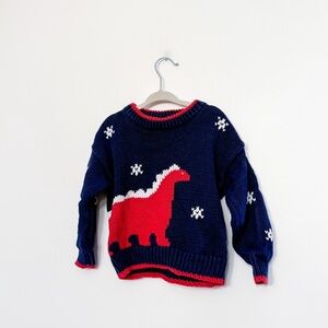 Toddler Boys Vintage Christmas / Winter Snow Thrmed Dinosaur Sweater
